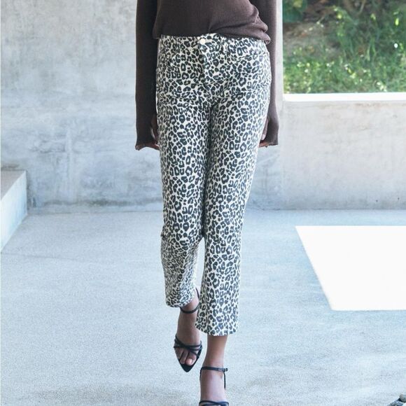 Zara Animal Print High Waist Crop Bootcut Jeans size 4 - Picture 1 of 9